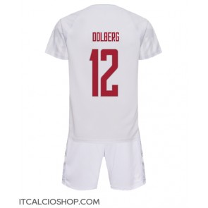 Danimarca Kasper Dolberg #12 Seconda Maglia Bambino Mondiali 2022 Manica Corta (+ Pantaloni corti)